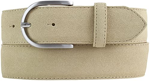 BELTINGER Damen-Gürtel aus Veloursleder 4 cm | Velour-Gürtel für Damen 40mm | Wildleder-Gürtel 4cm mit runder Gürtelschnalle | Beige 80cm