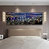 Landschaft Poster und Drucke Wandkunst Leinwand Hong Kong City Nachtszene Dekorative Bilder für Schlafzimmer Dekor 60x180cm Rahmenlos