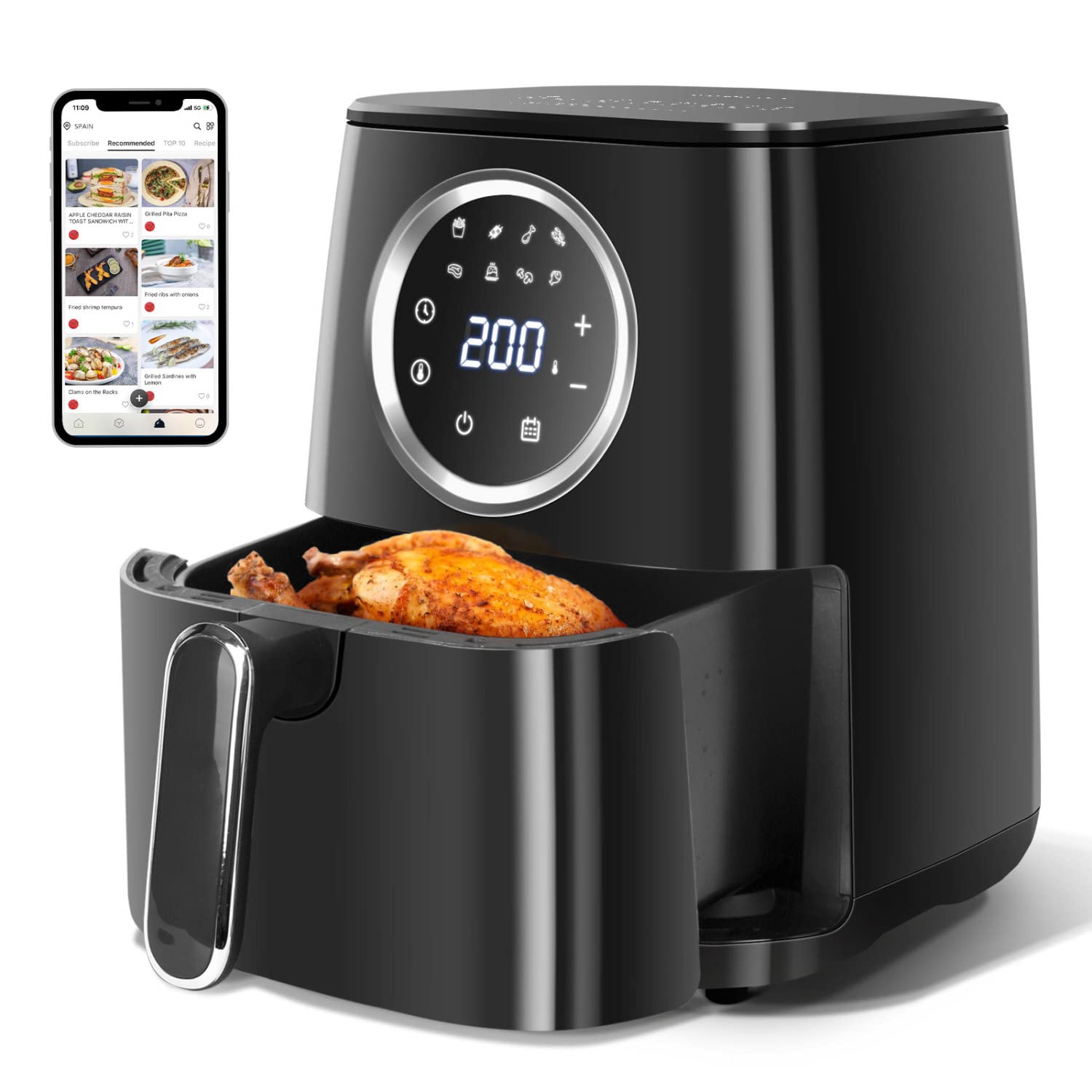 Aigostar Air Fryer 4.2L, Heißuftfritteuse XXL,Heissluft Fritteusen ohne Öl，8 Menü und Rezept， LED-Touchscreen, 1400W,BPA-frei