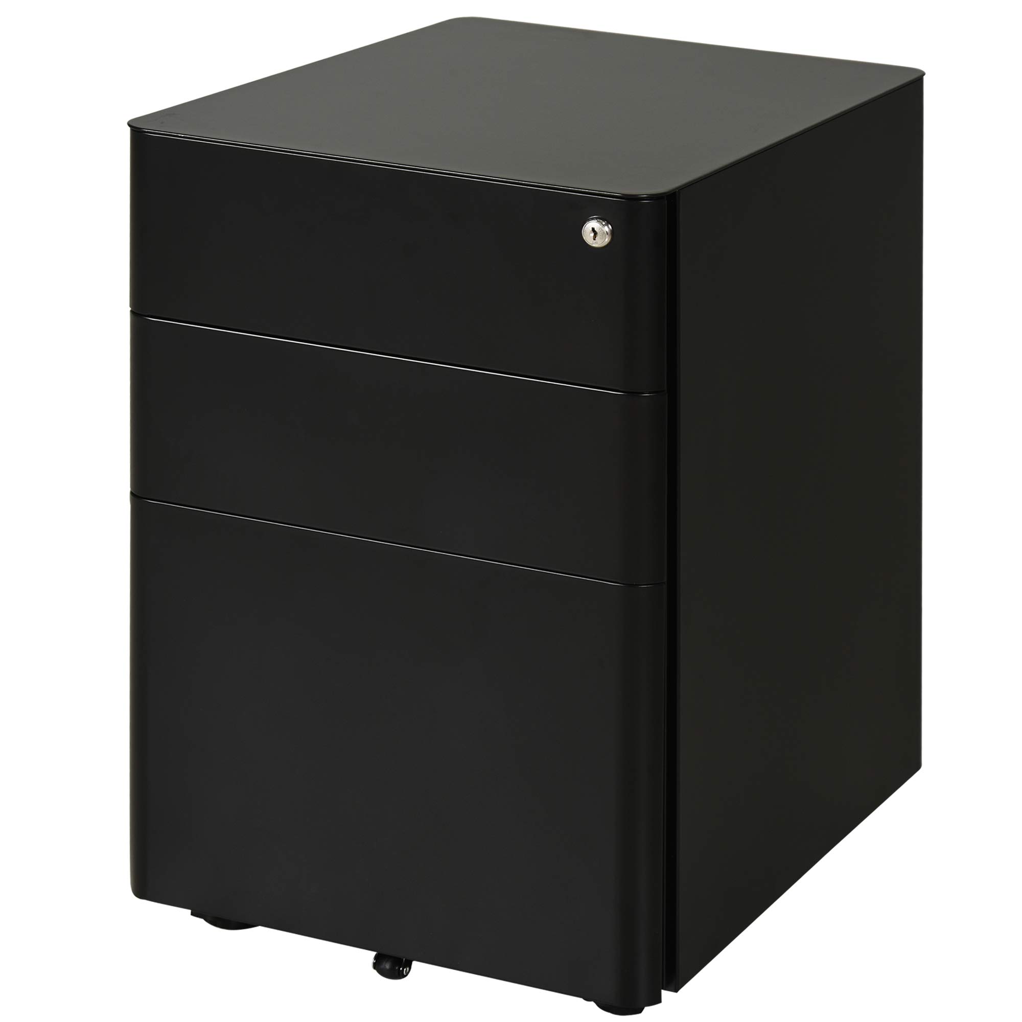 Vinsetto Rollcontainer, mobiler Aktenschrank mit 3 Schubladen, Büroschrank, Aufbewahrung, Stahl, Schwarz, 39 x 48 x 59 cm