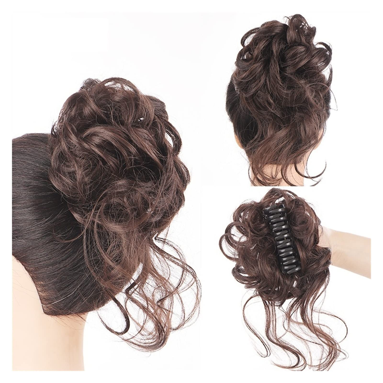 Bun Haarteile Erweiterung Messy Claw Clip Chignon Haarknoten Lockige Perücke Synthetische lockige gewellte Dutt Haarklammer in Dutt Messy Chignons Haarverlängerungen for Frauen Brötchen-Haarteil (Col