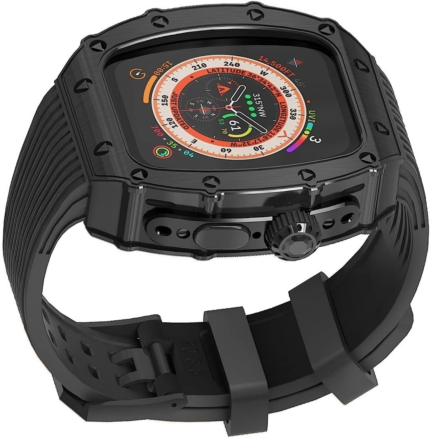 NEYENS Weiches Silikon-Uhrenarmband, Metallgehäuse, für Apple Watch Ultra 8 49 mm, Edelstahl-Uhrenabdeckung, Sportbänder, integriertes Armband, Militärschutz, Uhrenzubehör mit Werkzeug, For 49mm,