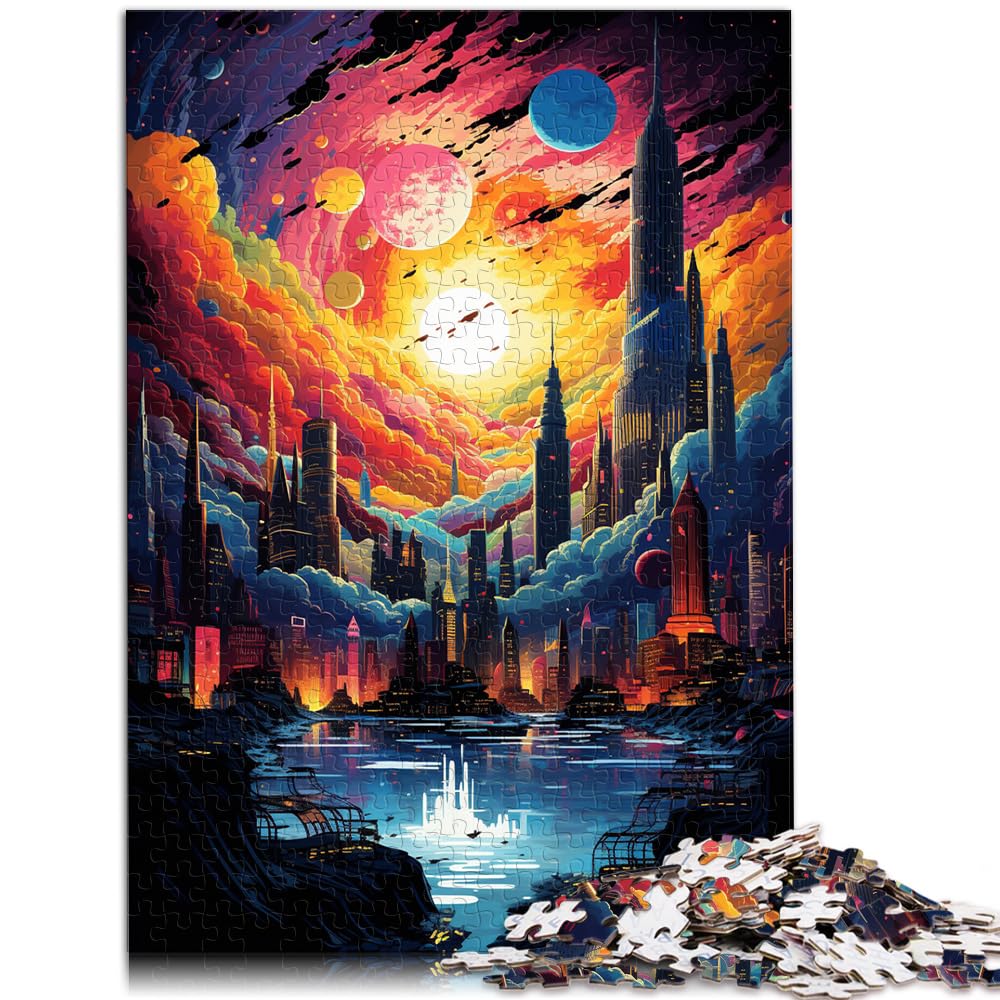 Puzzlespiel „Bunte Psychedelie Einer surrealen Stadtlandschaft“ 1000 Teile Puzzlespielzeug Holzpuzzle ganze Familie 1000 Teile (50 x 75 cm)