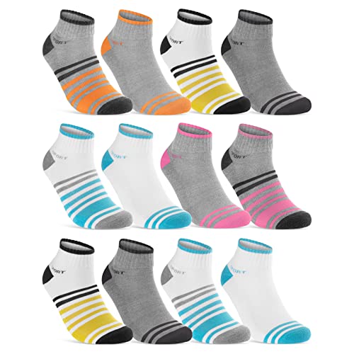 sockenkauf24 6 oder 12 Paar SPORT Sneaker Socken Damensocken verstärkte Frotteesohle - 36850/23 (39-42, 12 Paar | Farbmix)