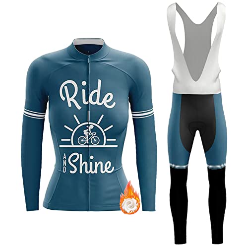 Radtrikot Damen Langarm Winter|Fahrradbekleidung Frauen Radsportanzug,Fahrradtrikot Thermo Fleece Jerseys und Radhose mit 9D Gel Sitzpolster,Bekleidung Cycling Atmungsaktiv Schnell Trocknen(1,M)