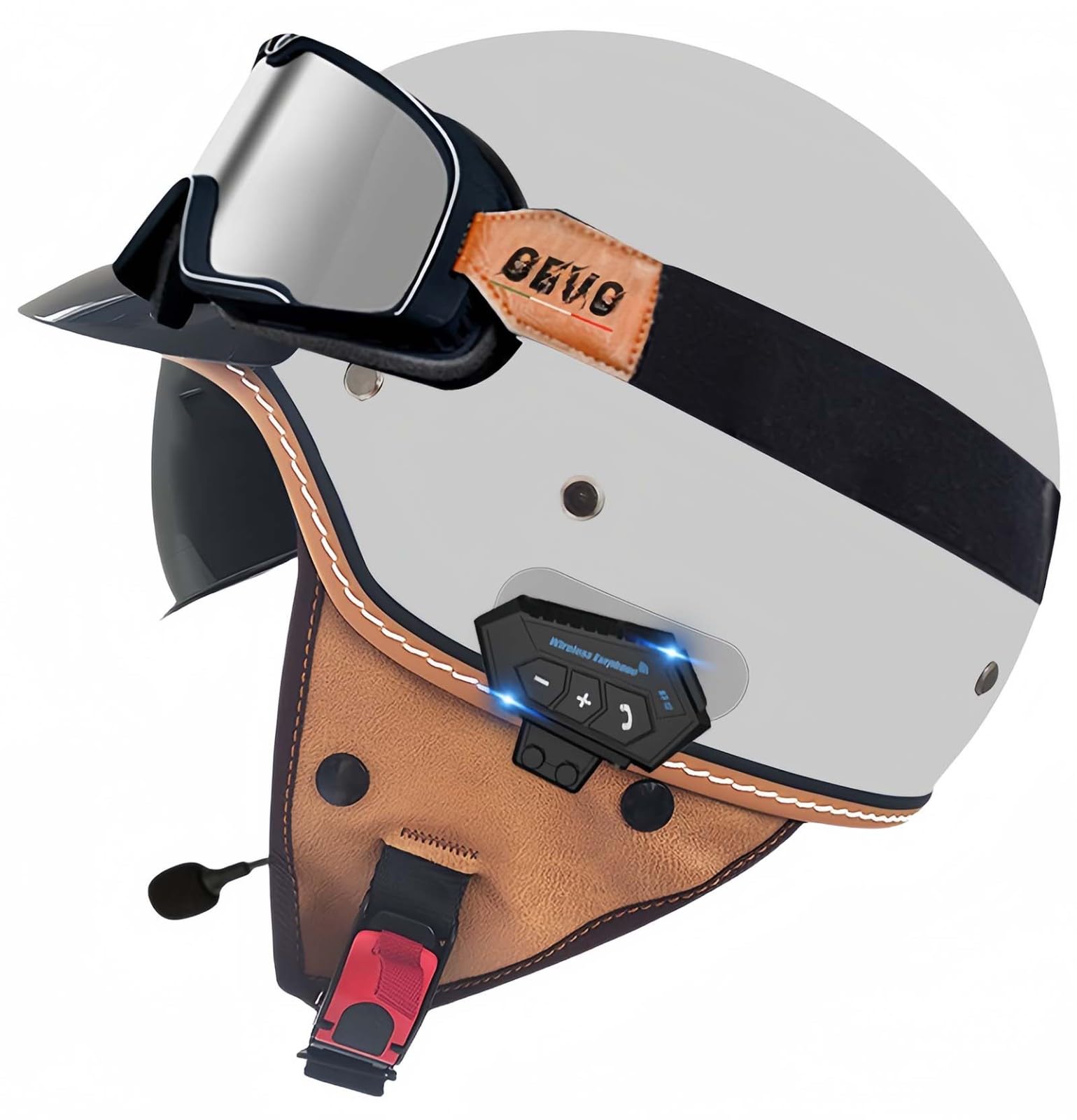 Retro-Bluetooth-Helm Mit Offenem Gesicht, Demi-Jet-Rollerhelm Mit Visier Mit Offenem Gesicht, Klassischer Jet-Motorradhelm, Vintage, ECE-Zugelassener Für Männer Und Frauen E,L59-60CM