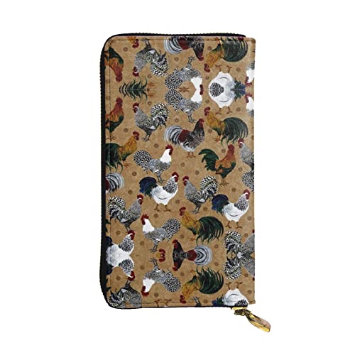 DMORJ Lange Clutch aus Leder mit Hahn und Huhn-Aufdruck: 19 x 10 cm, bequem, leicht, wasserdicht, langlebig, schönes Geschenk, Schwarz, Einheitsgröße, Schwarz , Einheitsgröße