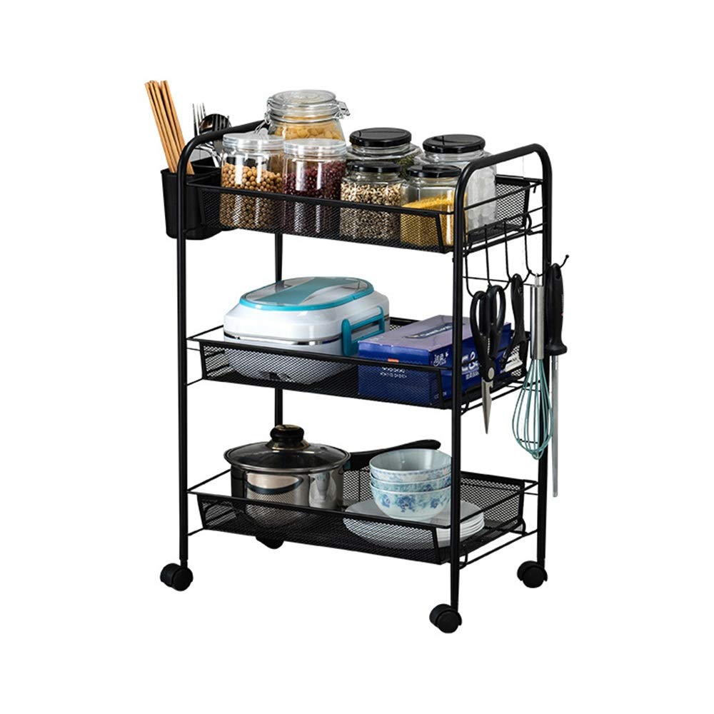 LASTRAN Trolley Organizer Trolley mit Rädern und 3 Schwerenduty Metall Mesh Korb Regale Tragbare Rollende Wäsche Utility Cart Geeignet für Küche Badezimmer Waschküche