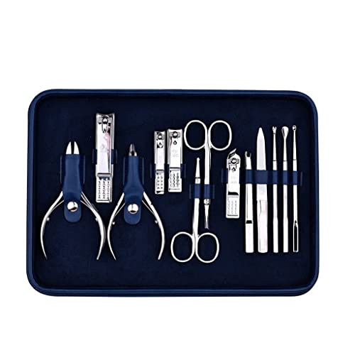 Nagelknipser Kit Erwachsene Nagelknipser Set Dekoration Fuß Set Nagelhautpflege Werkzeuge mit Blau Ledertasche Gesichtspflege Körperpflege Werkzeuge (13 Stück) Nagelscheren Set (A)