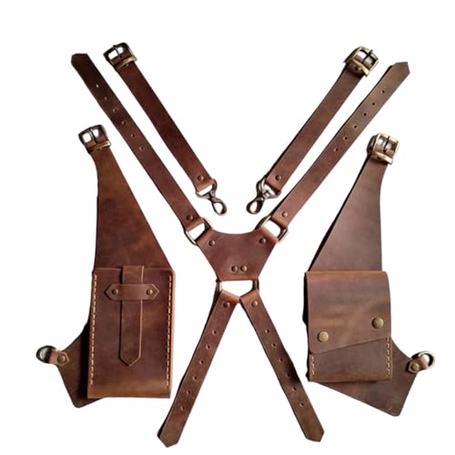 MDFCZXP Steampunk Frauen Männer Mittelalterliche Leder Umhängetasche Vintage Handyhülle,Braun,15cm