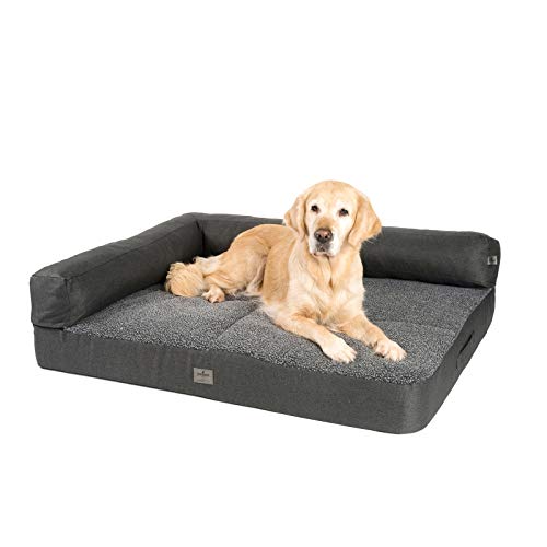 JAMAXX Premium 2-in-1 Hunde-Sofa - Orthopädische Memory Visco Füllung, Abnehmbare Polster und Bezug Waschbar, Hochwertiger Stoff Lammfell/Sherpa, PDB3014 (L) 120x90 anthrazit