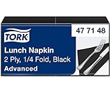 Tork 477148 Lunchservietten Schwarz / 2-lagige Servietten für kleine Gerichte & Snacks / Advanced Qualität / 10 x 200 (2000) Papierservietten / 32,6 x 33 cm (B x L) / 1/4-Falz