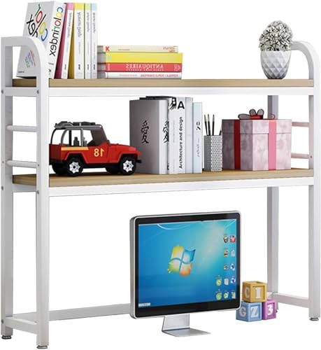 QYZUJIKL Schreibtisch-Bücherregal, 2-stufiges Schreibtisch-Bücherregal, Organisationsregal – Bücherregal für Computertische aus Holz und Metall, verstellbares Schreibtisch-Bücherregal/Bücherschrank