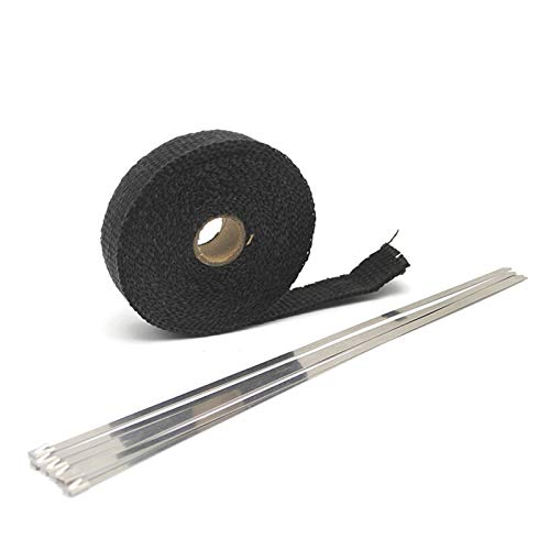 Skdvy Auspuffband HitzebestäNdig 5m / 10m / 15m Fiberglas Auspuffschutz Rohr Wärmekopf Isolierband Turbo Wrapp Isolier-Wickelband-Tuch(25mm 15M Black)