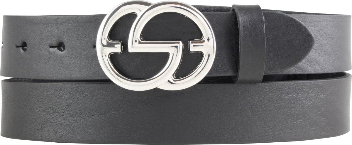 BELTINGER Damen-Gürtel EMIL aus Vollrindleder 3 cm | Schmaler Ledergürtel für Damen 30mm | Silber glänzend | Schwarz 115cm