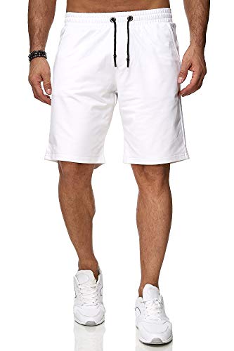 Reslad Kurze-Hose Herren Jogginghose Kurz Sweat-Shorts Basic Sport-Hose Freizeit Sweat-Hose RS-5061 (M, Weiß)