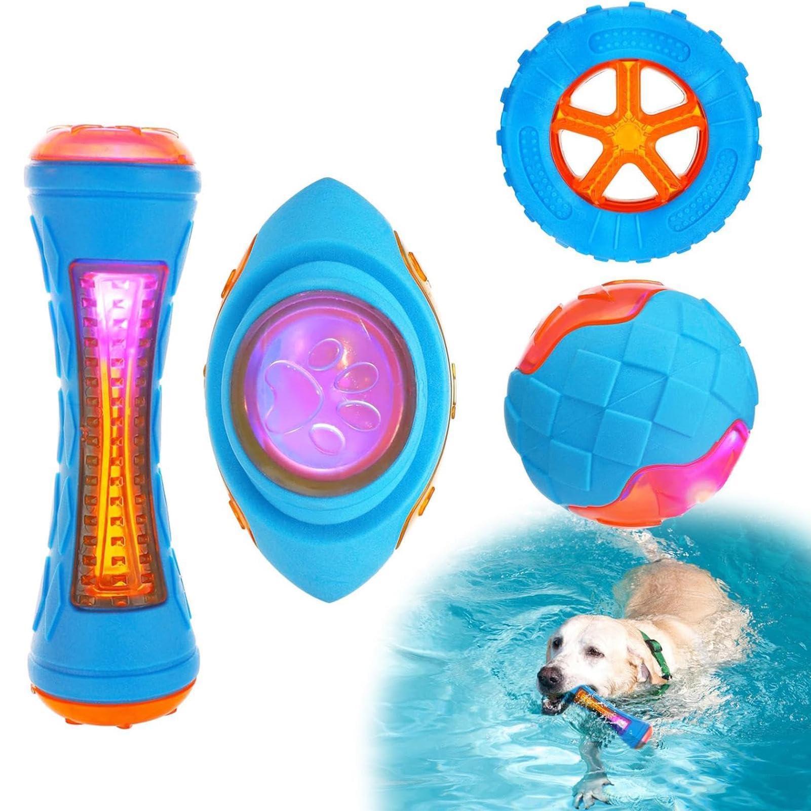 Schwimmspielzeug für Hundepool, Wasserspielzeug für Hunde - 4-teiliges Set Poolspielzeug für Hunde | Interaktives Zahnreinigungsspielzeug mit integriertem Quietscher, Schwimmbecken für Hunde, für Pool