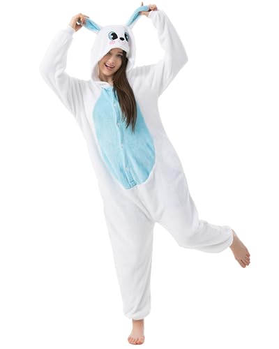 Katara 1744 -Hase blau/wei§ KostŸm-Anzug Onesie/Jumpsuit Einteiler Body fŸr Erwachsene Damen Herren als Pyjama oder Schlafanzug Unisex - viele Verschiedene Tiere