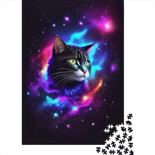 Puzzle für Erwachsene, 500 Puzzles mit Nebel-Galaxie-Katze, aus recycelter Holzplatte, geeignet für Teenager ab 12 Jahren, pädagogisches Puzzle zum Stressabbau, Spielzeug-Puzzle (Größe 52 x 38 cm)