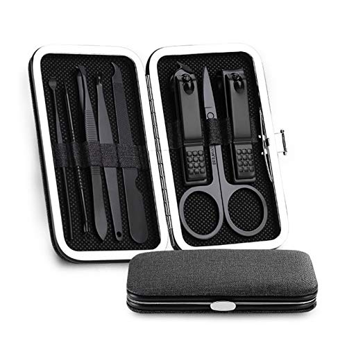 SCRUBY Nagelknipser-Set aus Edelstahl, professionelle Schere, Anzug mit Box, Trimmer, Pflege, Maniküre, Schneider-Set für Nagelwerkzeuge, Schwarz, 8-teilig