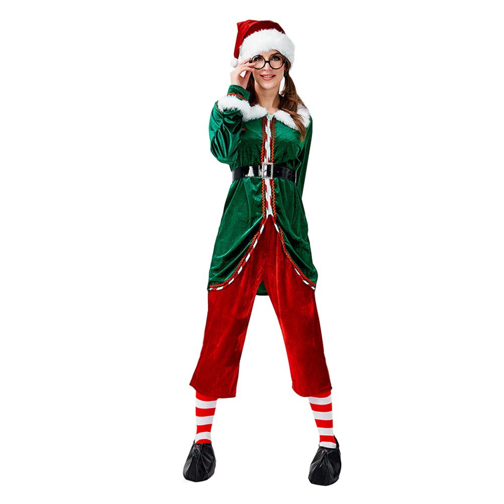 YOUJIAA Herren Damen Weihnachtself Kostüm Erwachsene Elfen Kostüme für Xmas Karneval Cosplay (Stil 1, CN L)