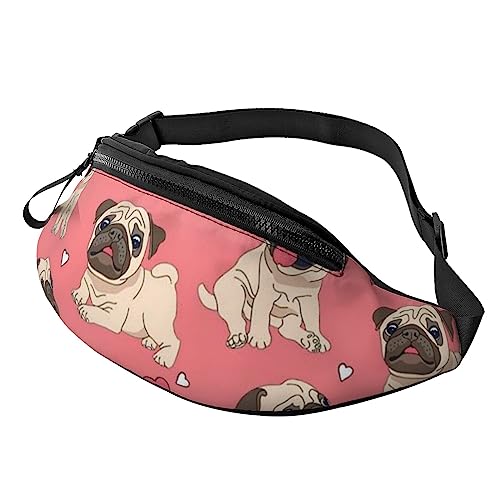 HSJFS Modische Hüfttasche mit Motiv Wolf heulender Mond, verstellbare Hüfttasche, lässige Brusttasche, Mops, Einheitsgröße