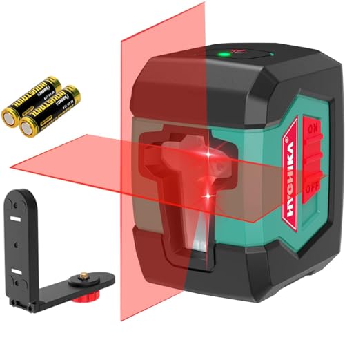 Kreuzlinienlaser 15M, HYCHIKA Selbstnivellierend Linienlaser mit Dualem Lasermodul 360°Umschaltbar Horizontal/Vertikal mit Halterung, Schutztasche und 2 x AA Batterie