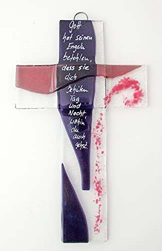 Glaskreuz violett mit Text"Gott hat…" ca. 20x12cm