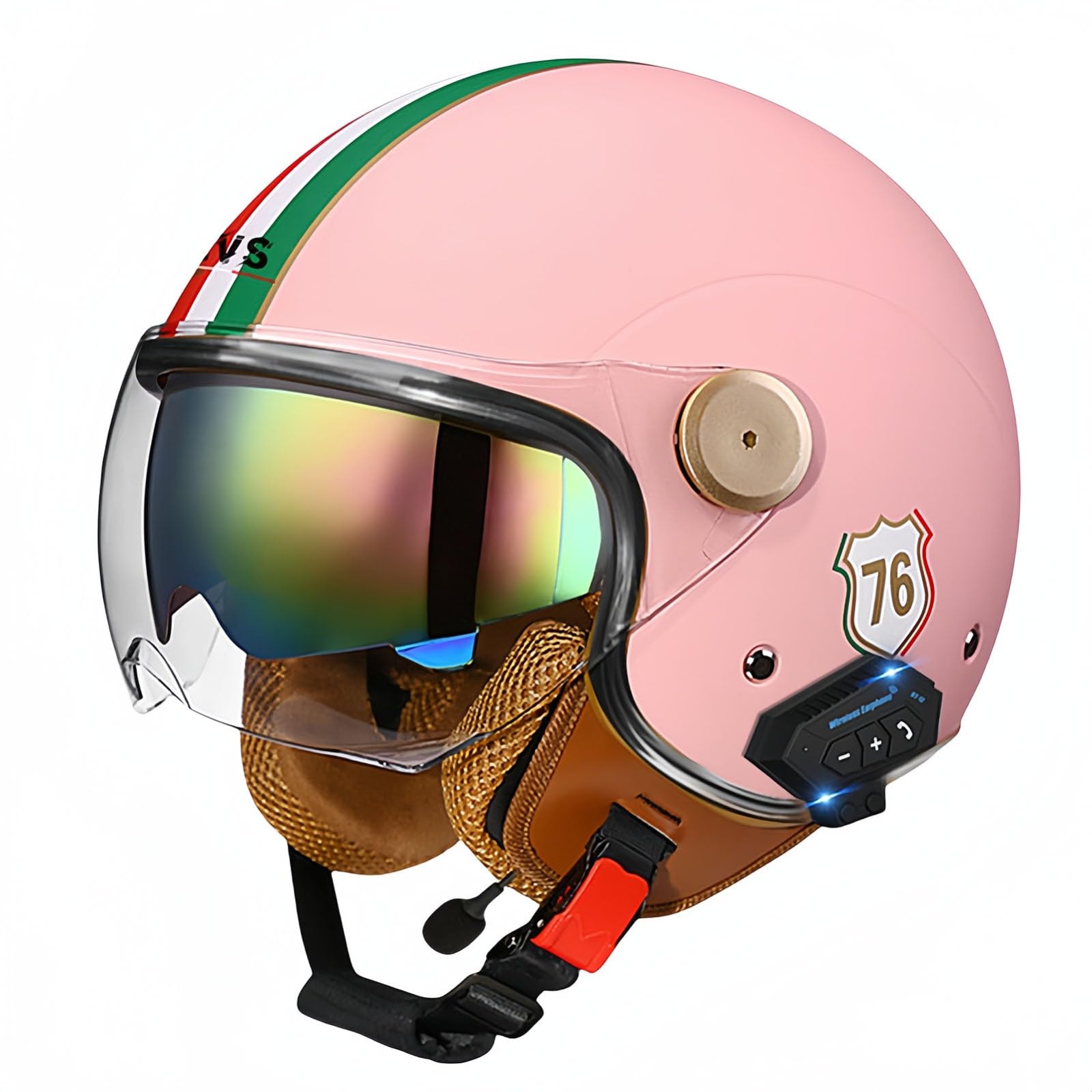 3/4-Bluetooth-Helm mit offenem Gesicht, Vintage-Motorrad-Halbhelm, ECE-zugelassenes Moped mit Doppelvisier, Motorradhelm für Männer, Erwachsene, Frauen O,XXL63-64CM