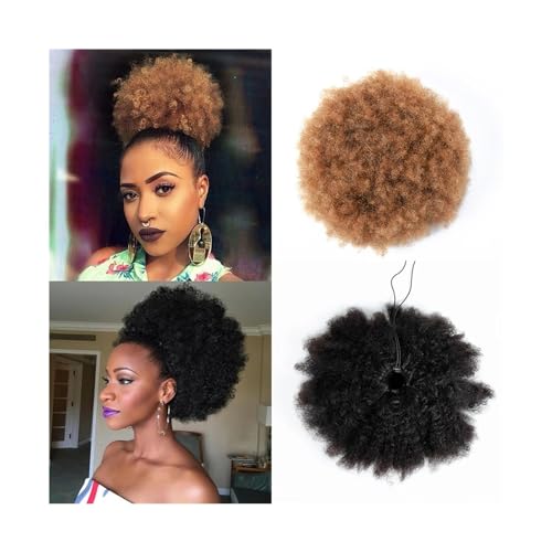 Pferdeschwanz Haarteil Afro Puff Kordelzug-Pferdeschwanz-Verlängerung for schwarze Frauen, kurzes Echthaar-Pferdeschwanz, Afro-Locken-Pferdeschwanz-Verlängerung, Clip-in-Remy-Haar-Pferdeschwanz-Haarte