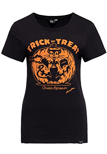 Queen Kerosin Damen Vintage Shirt | T-Shirt | Slim Fit | Frontprint | Kurzarm | Halloween | Statement | Vintage | Kürbis | Cat Trick Or Treat