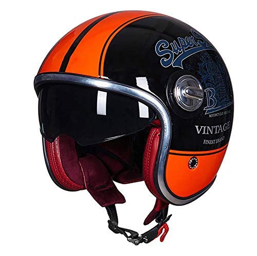 BGMKE Erwachsene Männer und Frauen Retro 3/4 Open Face Motorradhelm mit UV-Schutz Doppellinse in Übereinstimmung mit Multi-Color Optional, DOT/ECE-Zulassung (55-62 cm)