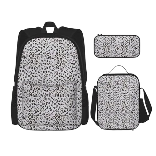 WURTON Rucksack mit Leopardenmuster für Mädchen und Jungen, Schultaschen, Teenager, Lunchbox und Federmäppchen, 3-in-1-Büchertaschen-Set