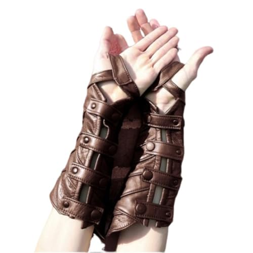 MDFCZXP 1 Paar mittelalterliche PU Leder Bogenschießen Armschutz Steampunk Retro Arm Armschiene Armband verstellbare Gothic Unterarm Stulpe Armband für Cosplay Bühne Requisiten,Braun,30cm