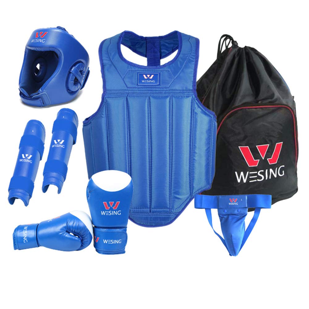 Wesing Professional Herren Damen MMA Kampfsport Boxen Muay Thai Sparring Wettkampfset mit Tasche - blau - L