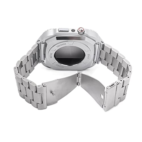 TONECY Mod-Kit für Apple Watch 8, 7, 6, 5, 4, 3 SE, Metalllünette und Gummi-Uhrenarmband, Edelstahlgehäuse für iWatch Serie Band 7, 45 mm, 44 mm, 42 mm (Farbe: Stahl-Silber, Größe: 42 mm)