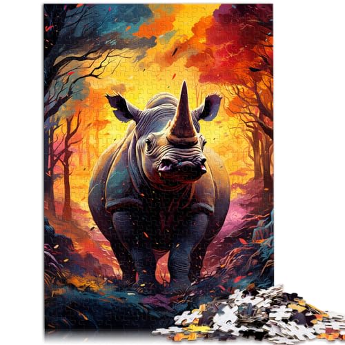 Puzzle für Puzzle, Farbmalerei, Nashorn, Puzzle für Erwachsene, 1000-teiliges Holzpuzzle, Familienaktivität, Puzzle, Lernspiele, 1000 Teile (50 x 75 cm)