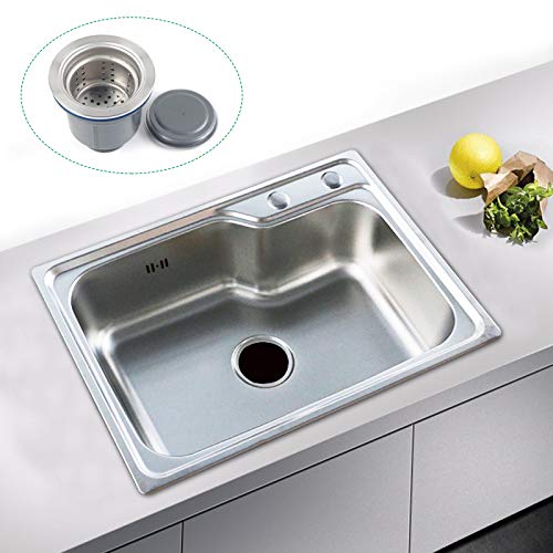 1 Becken Küchenspülen, Einbauspüle, Küchenspüle Edelstahl, Küche Spülbecken, Spüle 1 Becken Kitchen Sink, Außenmaße Spüle Mit Ab- und Überlauf, für Küche,Bad,Wäscherei, 620 x 430 mm, Silber