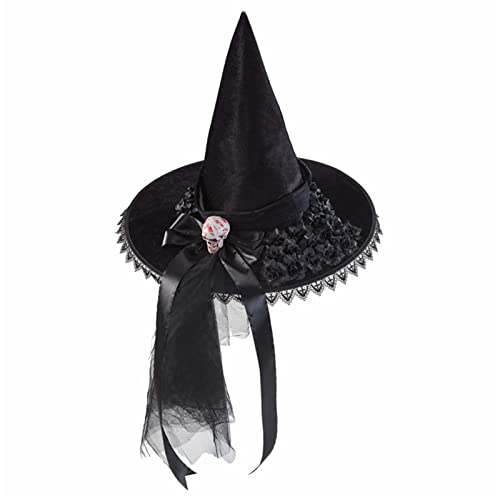 Oadnijuie Hexenhut mit Schleife Hexenhut für Frauen Hexenhut für Halloween, Cosplay, Zaubererhut, spitzer Hexenhut, Halloween, Hexenparty, Halloween, Hexenparty