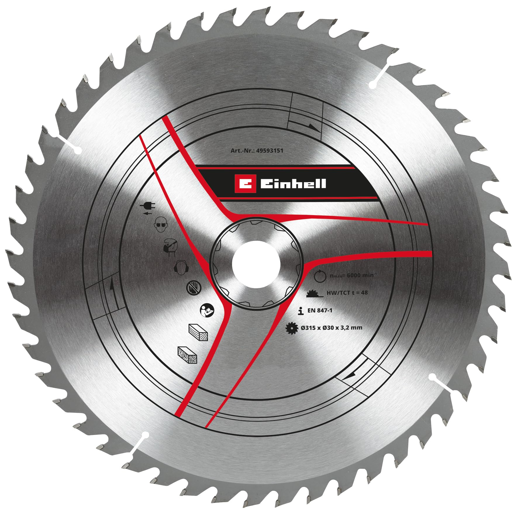 Original Einhell Kreissägeblatt 315x30 (Sägen-Zubehör, Ø 315 mm, Aufnahme 30 mm, 48 geschränkte Zähne, Schnittbreite 3,2 mm, für Tischkreissägen)