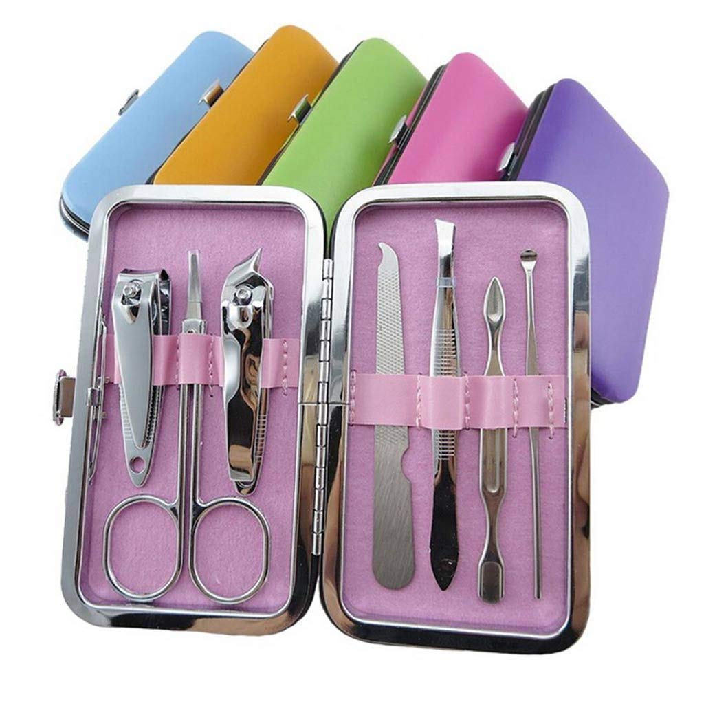 VSULZVNU 7-teiliges Maniküre-Nagelknipser-Set, Pediküre-Set, tragbares Reise-Hygiene-Set, Edelstahl, Nagelschneider, Werkzeug-Set (zufällige Farbe)