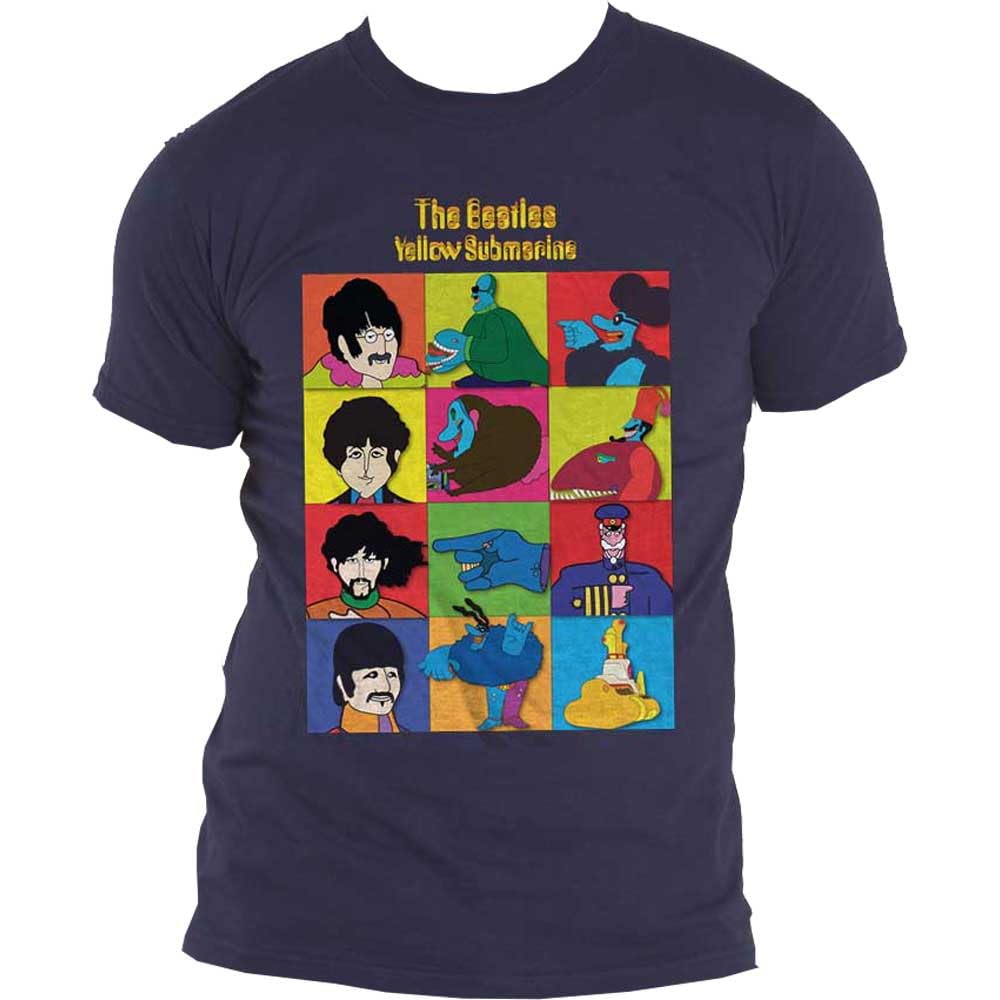 The Beatles T Shirt Yellow Submarine Characters Logo Nue offiziell Herren Navy L