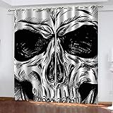 VOYADE 2 Stücke Blickdicht Vorhang Mit Ösen, 3D Schwarz-Weißer Totenkopf Verdunkelungsvorhang Polyester Verdunkelung Vorhänge Gardinen - Für Wohnzimmer/Schlafzimmer/Kinderzimmer 214X200cm(HXB)