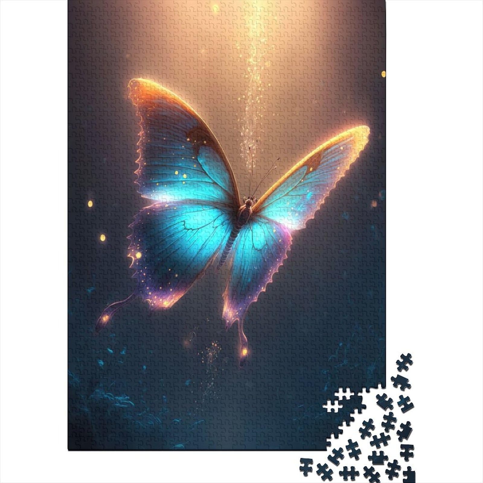 500-teiliges Puzzle für Erwachsene, Blaue Schmetterlinge, Puzzle für Erwachsene, Holzbrettpuzzle, Puzzle für Erwachsene, Geschenke, Größe: 52 x 38 cm