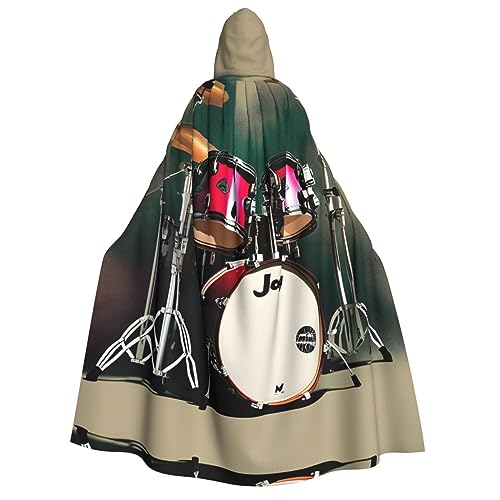 WURTON Jazz Drum Print Unisex Kapuzenumhang Kostüm Damen Herren Vampir Halloween Cosplay Karneval Mottoparty