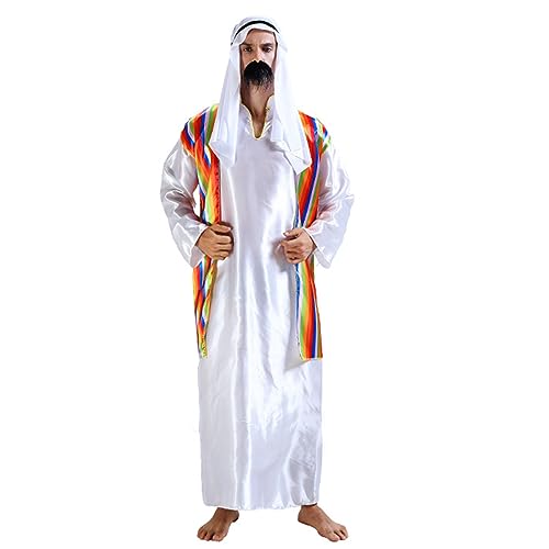 HDKEAN Halloween-Kostüm für Damen und Herren, arabisches Kostüm, Mittlerer Osten, Dubai-Kleidung, Kopfschmuck, langer Robe, Schleier, bauchfreies Top, Hose, Cosplay-Outfits, Halloween-Kostüm