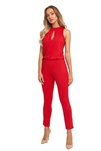 Lemoniade stylischer Jumpsuit V-Ausschnitt und raffinierten Details, Rot Neckholder, Gr. S