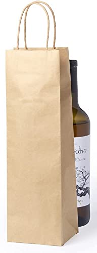 10er Packung Flaschentüten Flaschenbeutel Geschenktüten naturfarben für Wein Sekt und Champagner geeignet Recyclingpapier Verstärkte Griffe 36 x 11 x 10 cm (200)