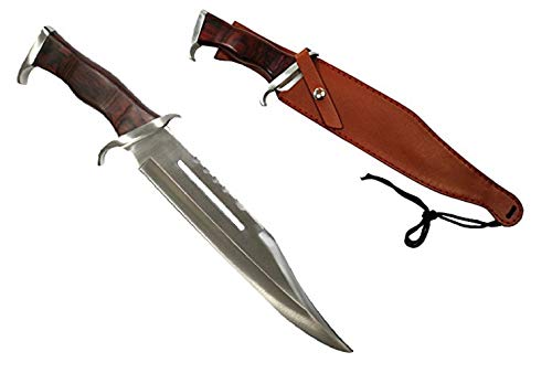 VIKING GEAR® Rambo III Jagdmesser - Outdoor - Survival Knife - Bowie Messer mit Lederscheide - Jagd - First Blood 3 - Original Full-Tang - Abfangmesser, Silber schwarz