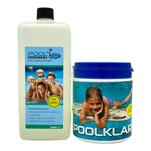 Konfitee Pool Klar und Pool Booster Set - Unterstützend gegen Algen sowie braunes und grünes Poolwasser durch Verwendung von Brunnenwasser